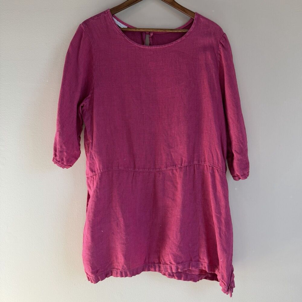 Bryn Walker Bre Tunic Linen Top Womens M Pink 3/4 Sleeve Made in USA